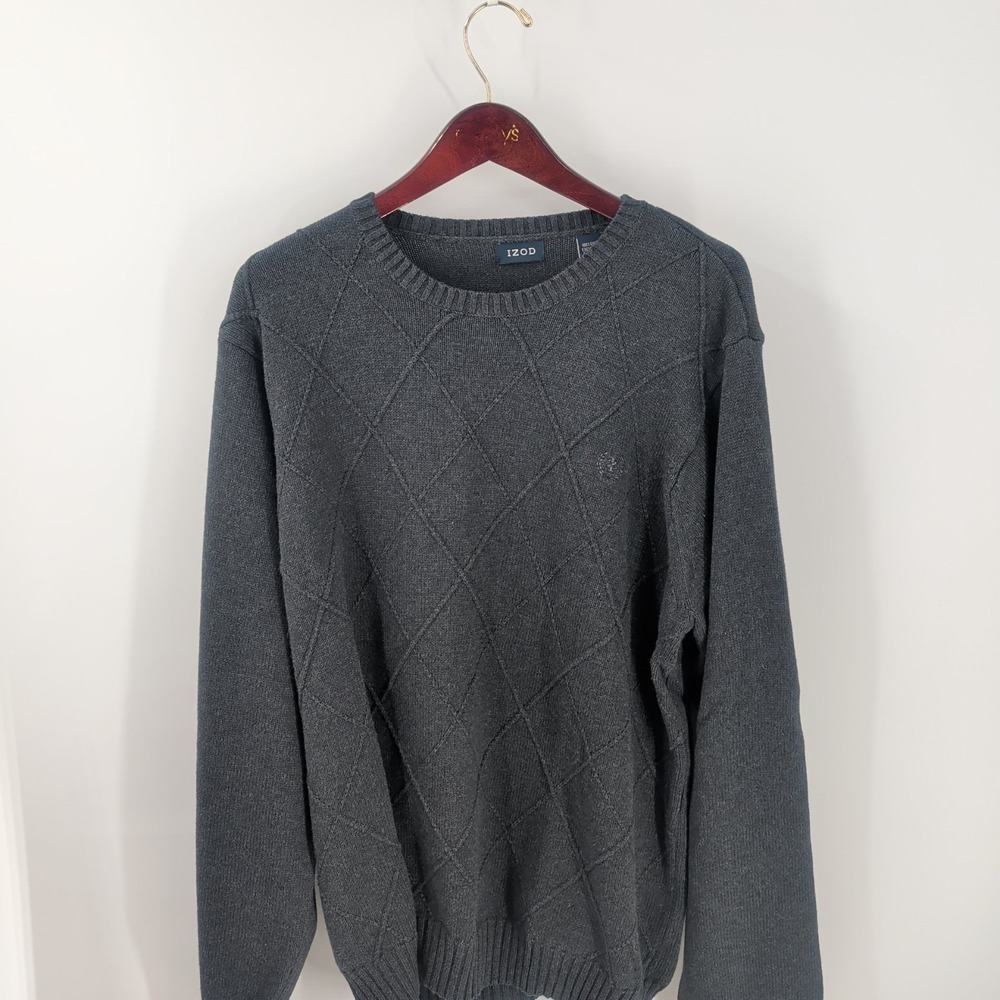 Izod Winterwear Ribbed Crew Neck Cotton Pullover Jumper Sweater Gray Size XL